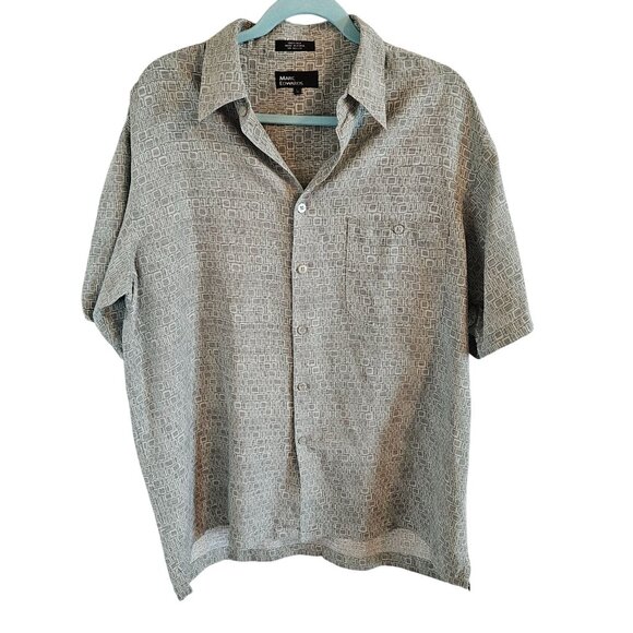 Marc Edwards Other - Marc Edwards Men Size L 100% Silk Casual Button Up Shirt Green Geometric Print